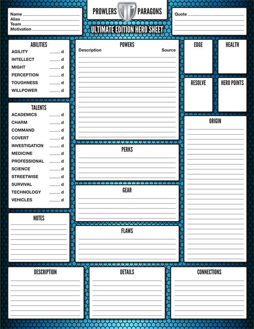 Prowlers & Paragons Ultimate Edition Hero Sheet cover