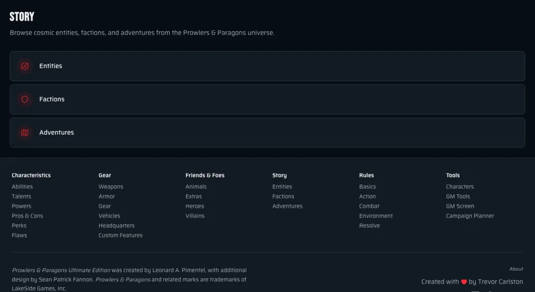 Preview of the Prowlers & Paragons reference inside P&P Ready